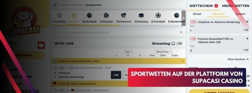 Sportwetten auf der Plattform von SupaCasi Casino